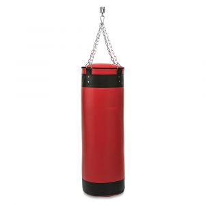 Saco de boxeo rojo fabricado en nylon para entrenamiento de boxeo y otras disciplinas de combate.