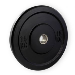 Disco bumper negro fabricado en goma y caucho macizo con anillo metálico  para barras de 50 mm.
