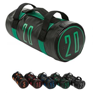 Power bags de entrenamiento en piel robusta de PVC en negro con número y detalles en flúor y 4 asas resistentes.