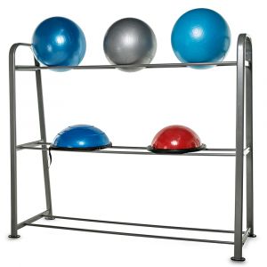 Soporte de gimnasio para colocar 12 fitball o bosu y optimizar el espacio.