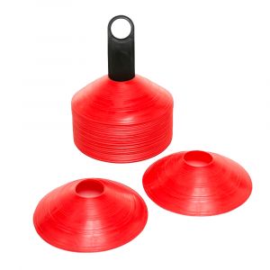 Set de 50 mini conos en PVC flexible con soporte de almacenaje y transporte.