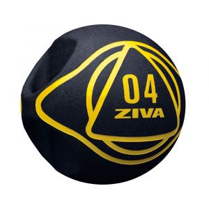Balón medicinal con agarre de ZIVA Classic con superficie de goma texturizada en negro, número y detalles en amarillo.