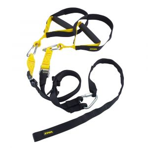 Kit TRX de entrenamiento en suspensión de ZIVA Performance en color negro y amarillo con agarres ergonómicos.
